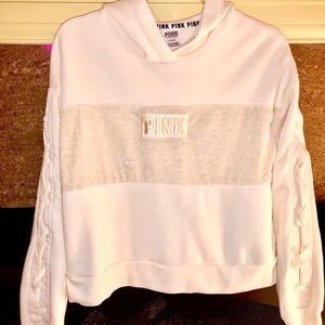VS PINK cropped Ivory Hoodie